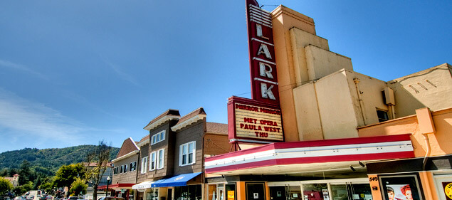 photo of the Lark Theater marquee in Larkspur for moving to marin article