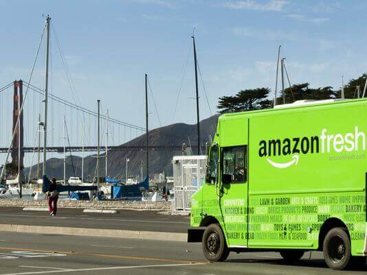 Amazon Fresh truck near Golden Gate bridge for Marin grocery delivery article