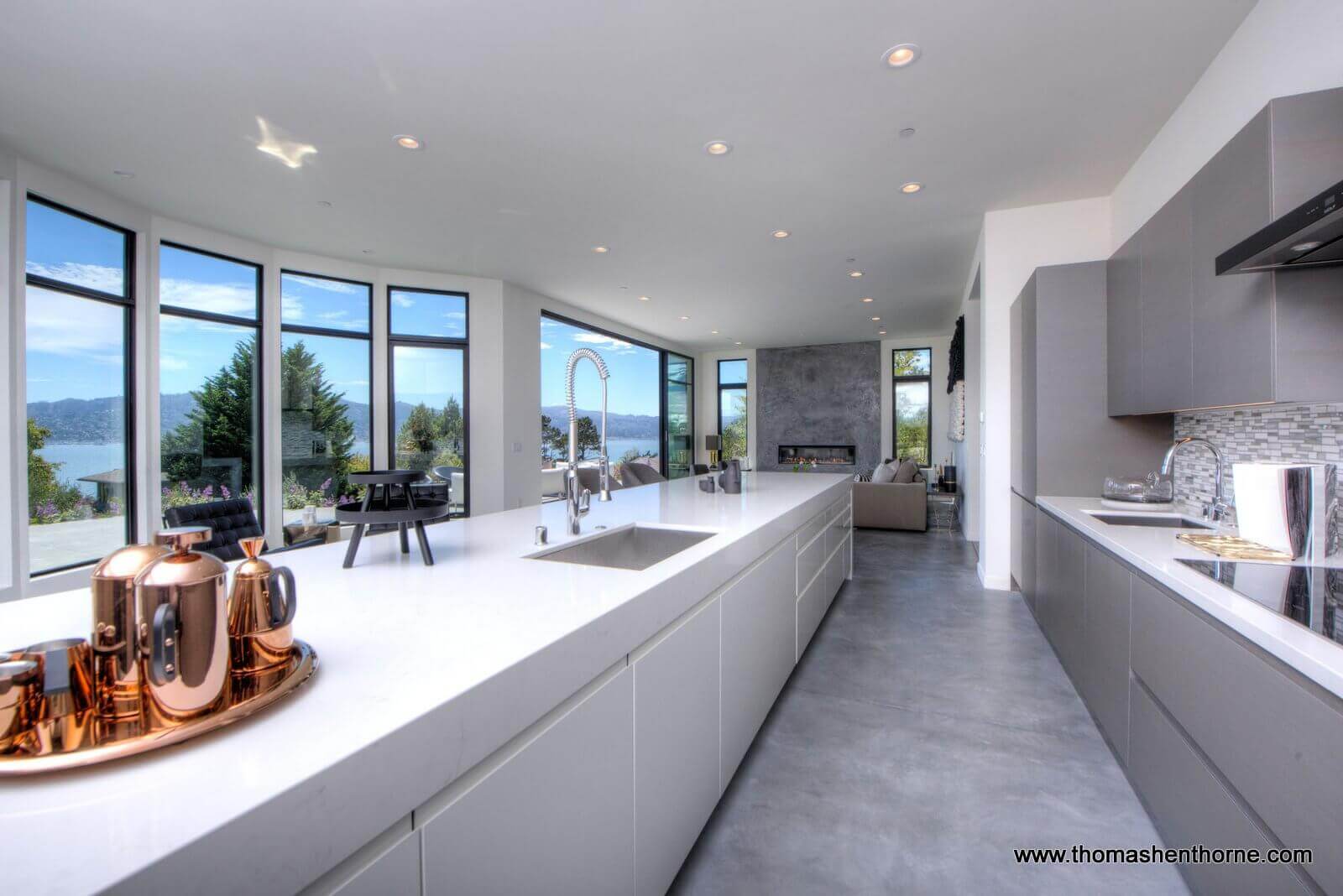Kitchen with view and open floor plan