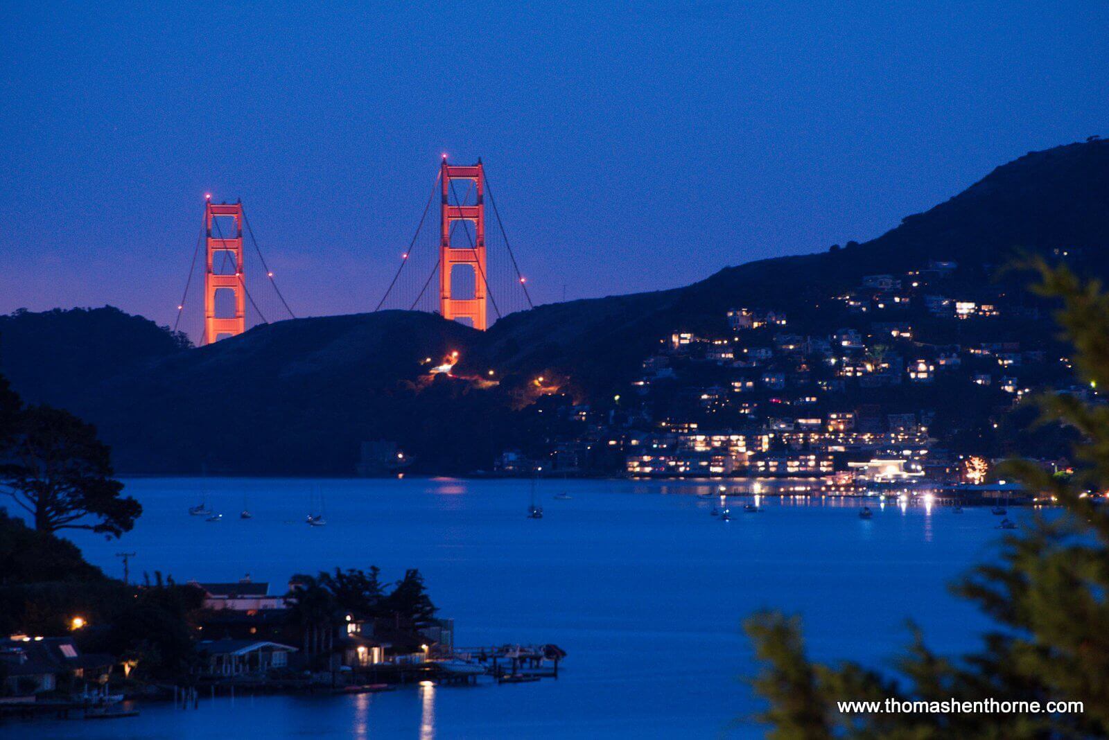 View of Golden Gate Bridge from 21 Gilmartin Drive Tiburon with bay in foreground