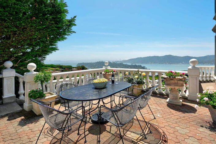 Outdoor patio with view of San Francisco bay