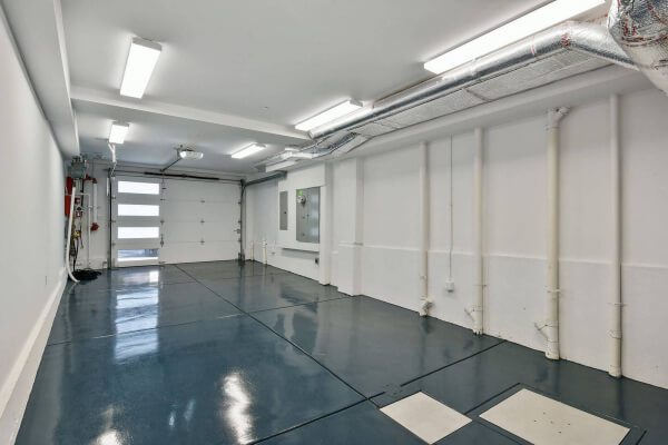 Garage with shiny clean concrete floor