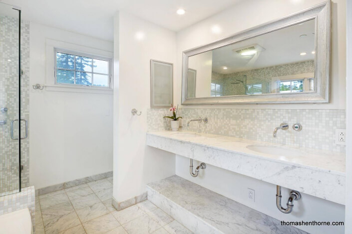 Dual sink marble vanity
