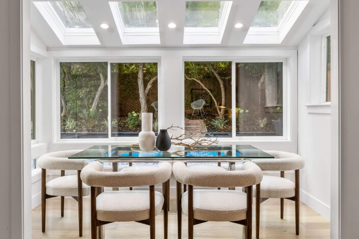 Dining table under skylights