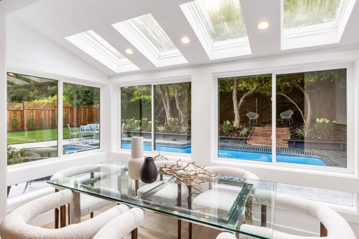 Dining table under skylights