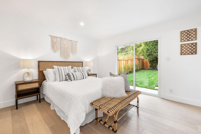 Bedroom opening to lawn