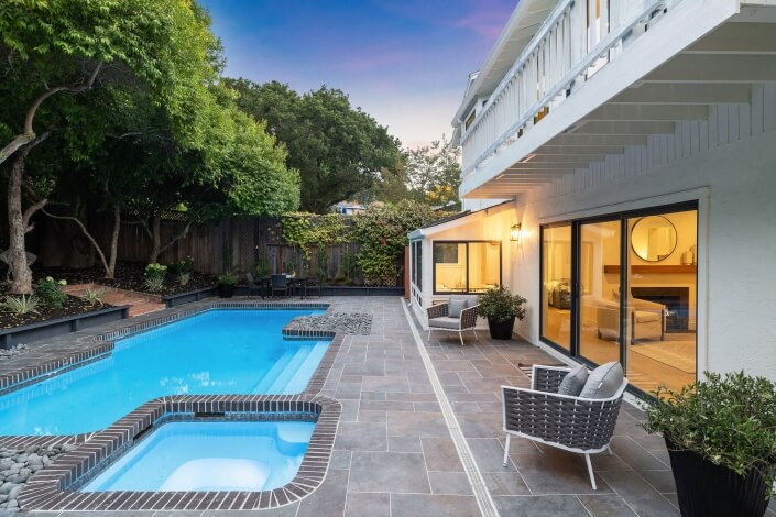 swimming pool in backyard