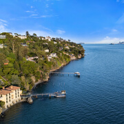Aerial of Belvedere with San Francisco skyline in distance