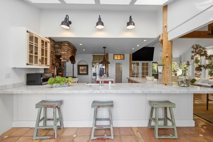 three stools at counter