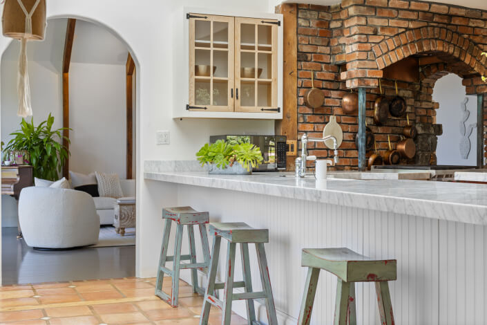 three stools at kitchenc ounter