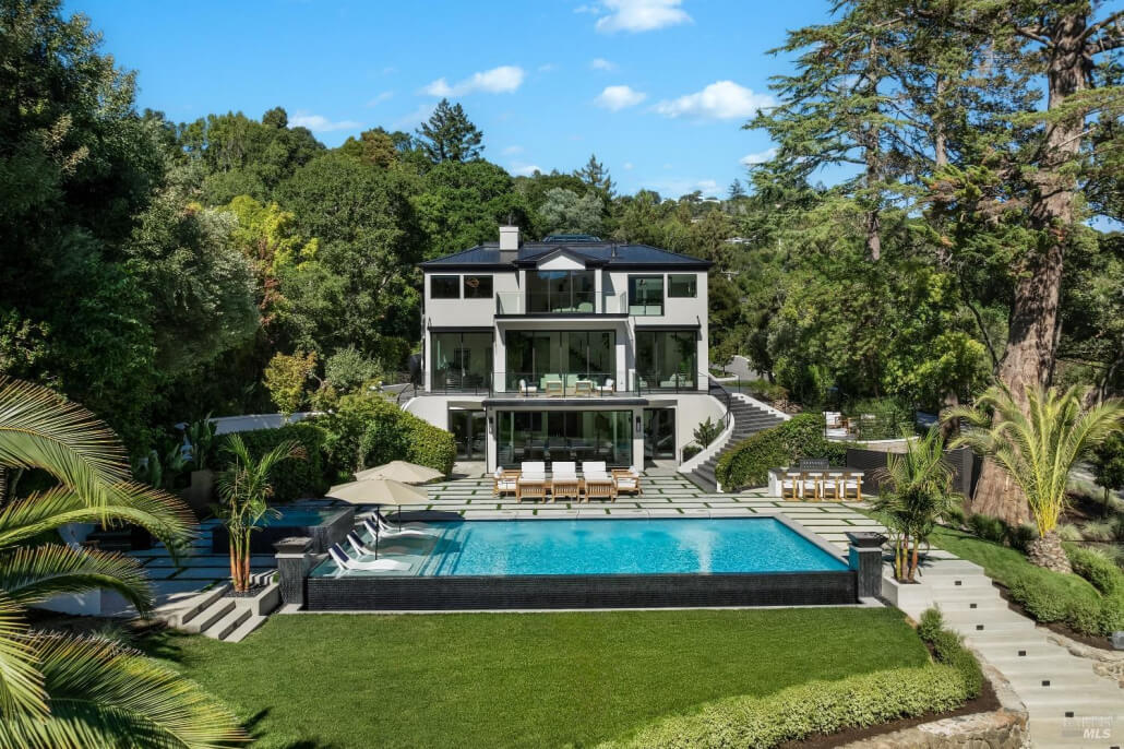 Most expensive homes sold in Marin county in 2025 - 5 makin grade ross ca The most expensive home sold in Marin county in 2025 - 5 Makin Grade in Ross, CA. A modern three-story house with large glass windows overlooks a spacious backyard featuring an infinity pool, lounge chairs, and lush greenery