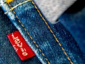 Close up of Levi's red tab on Levi's jeans