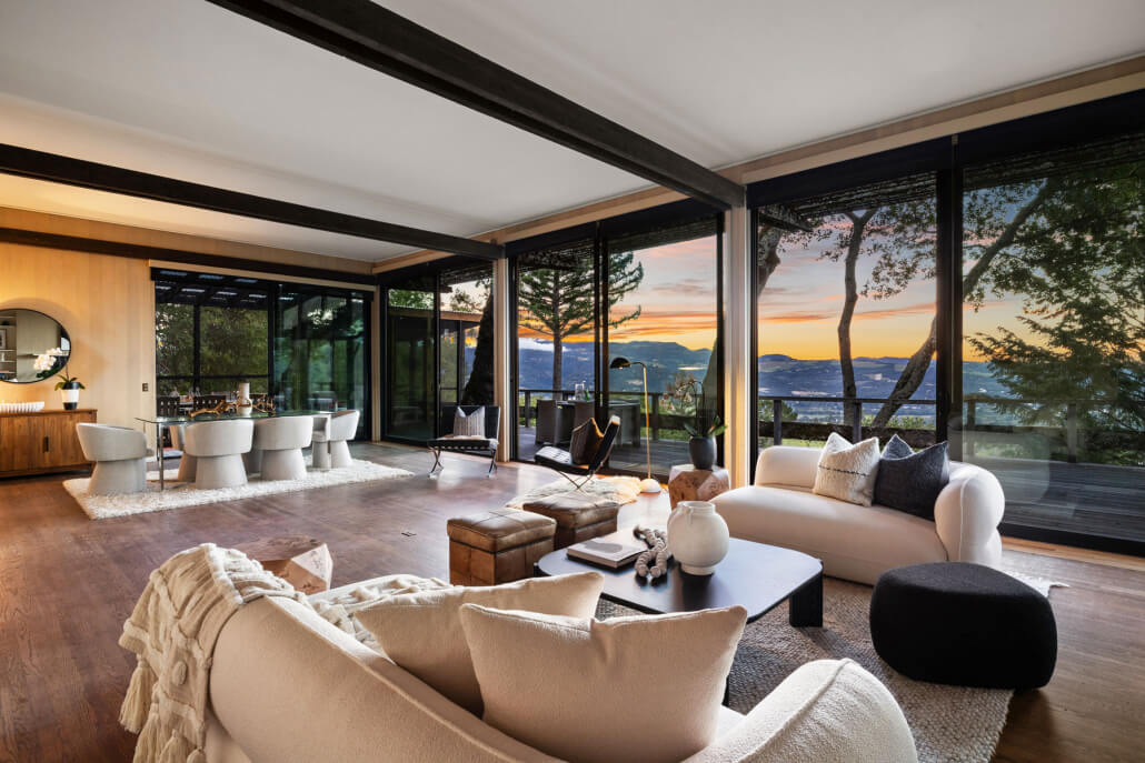 2395 Sobre Vista Road in Sonoma California living room with sunset 2395 Sobre Vista Road in Sonoma California living room with sunset