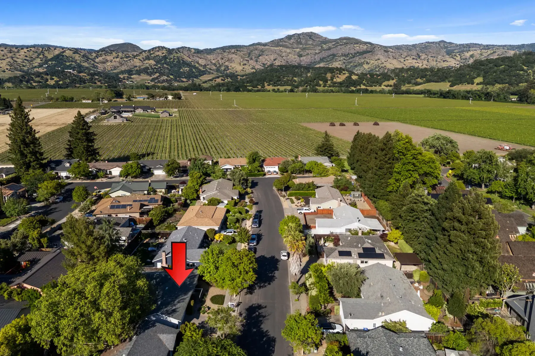 aerial view of 1882 Mulberry Street in Yountville