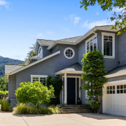 Front approach of 107 Diablo Drive in Kentfield, California with Mount Tam in the distance