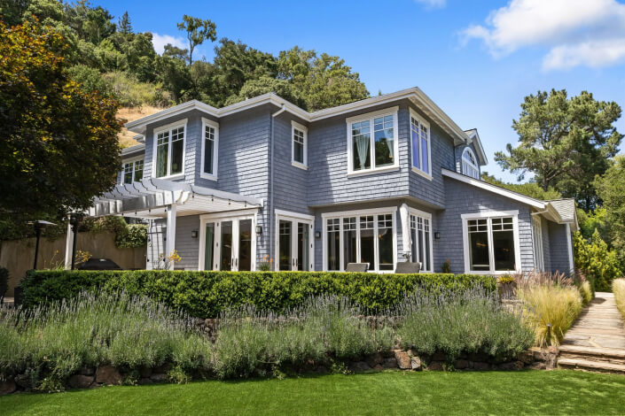 Rear view of 107 Diablo Drive in Kentfield, California