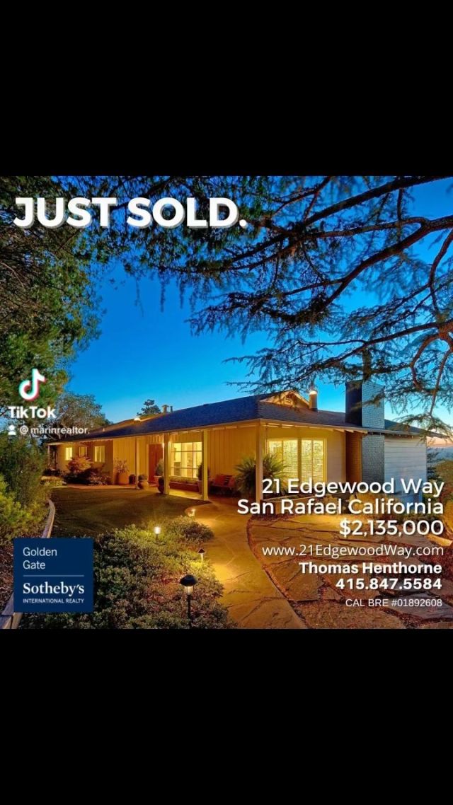 I am pleased to announce that my gorgeous listing at 21 Edgewood Way in San Rafael's beautiful Fairhills neighborhood just sold for $2,135,000. I have worked extensively in Fairhills and love the views, underground utilities, well-maintained homes and of course the people there! 
Thank you for your continued support of my business. I couldn't do it without you!
Call or text me anytime at 415-847-5584 to discuss Marin's changing real estate market and what it may mean for you.