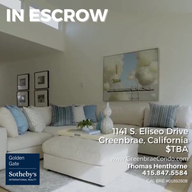 I am pleased to announce that my gorgeous condominium listing in Greenbrae went into escrow after just three days on the market. I have canceled the open house for Sunday. Congratulations to all involved and thank you for your continued support. 
#marinhomes #marinrealestate #luxuryrealestate #sothebyshomes